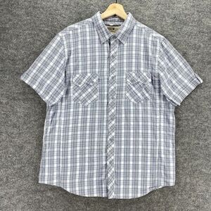 Machine Shirt Men XL White Plaid Collared Short Sleeve Button Up Cotton Casual